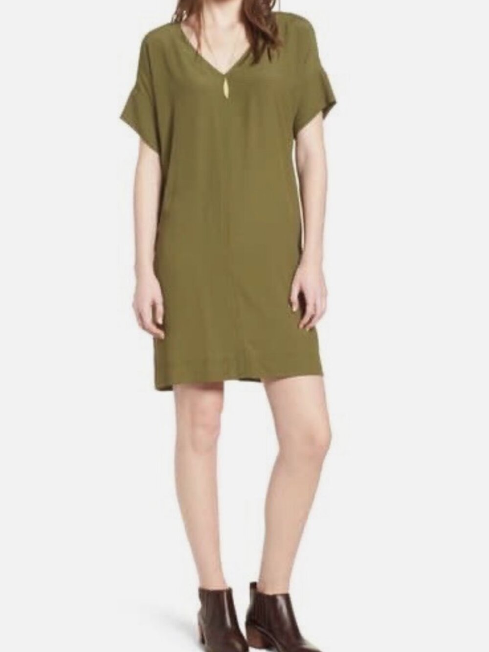 Madewell Novel Shift Dress Desert Olive V neck size M